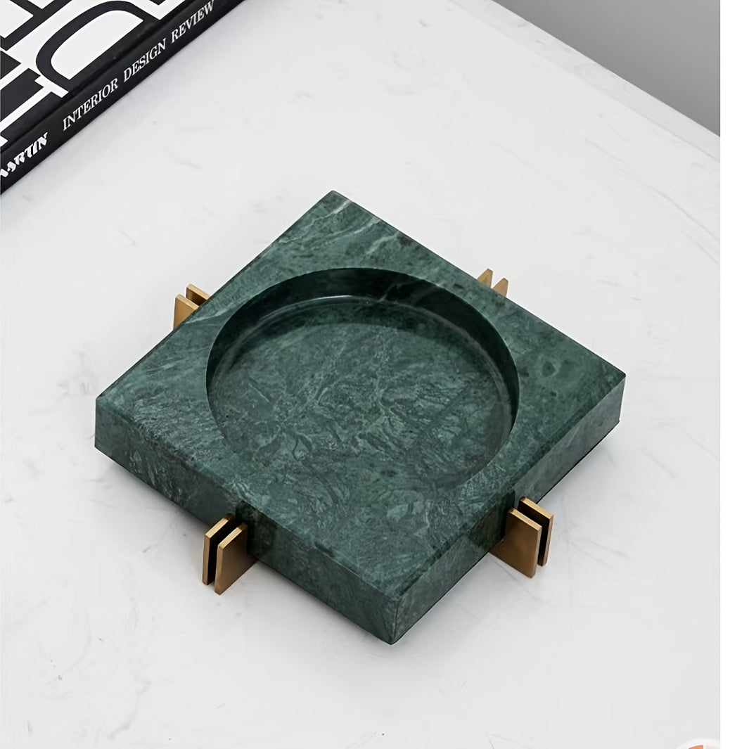 Verde Marble Ashtray with Brass Accents
