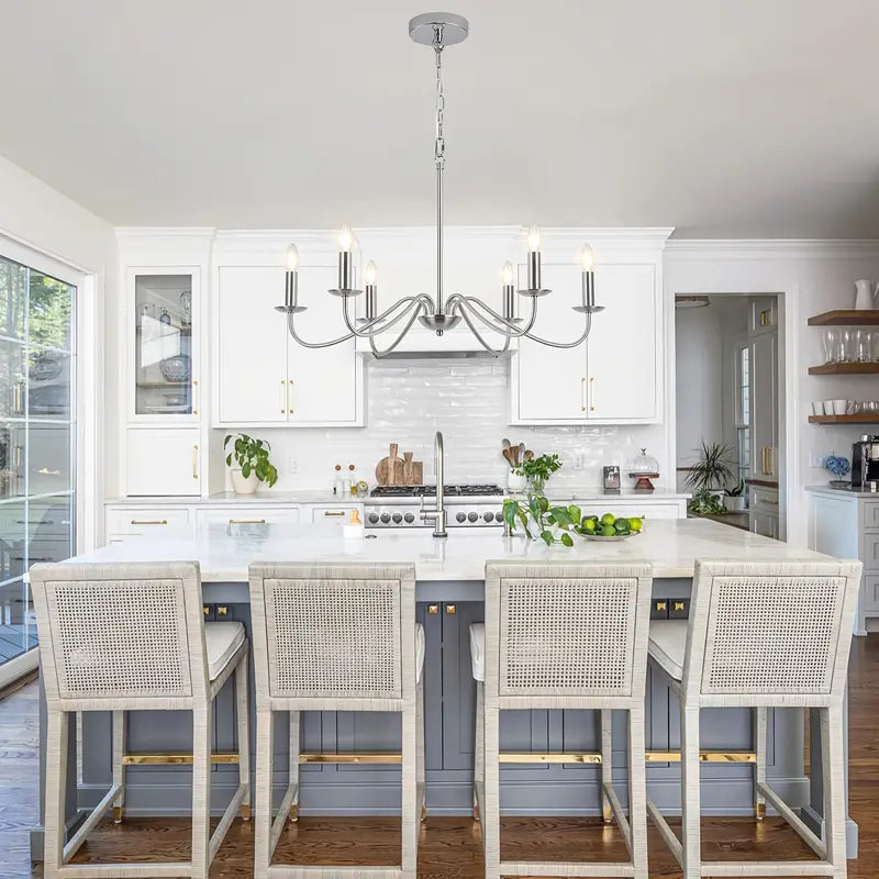 Modern Polished Nickel 6-Arm Chandelier