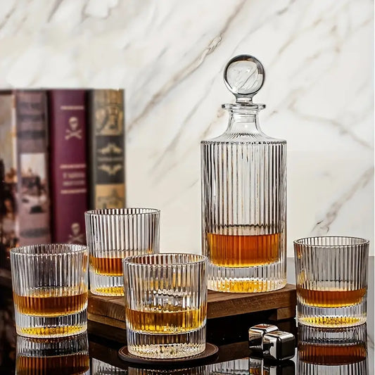 Vintage Ribbed Whiskey Decanter and Glass Set – Midnight Gift Box