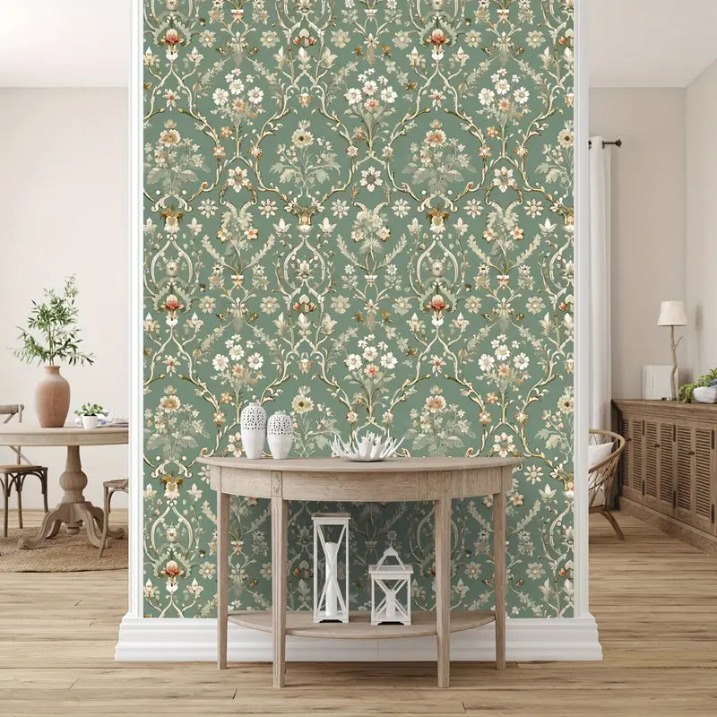 Vintage Green Floral Peel & Stick Wallpaper