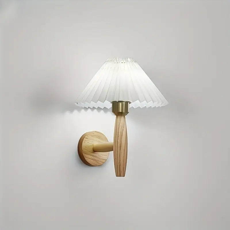 Pleated Brass & Wood Wall Sconce – Japanese Minimalist Design