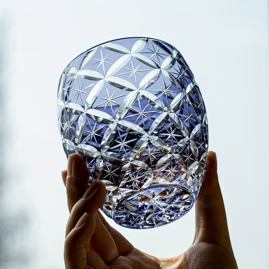 Carved Glass Whiskey Tumbler | Purple Seven Treasures Pattern