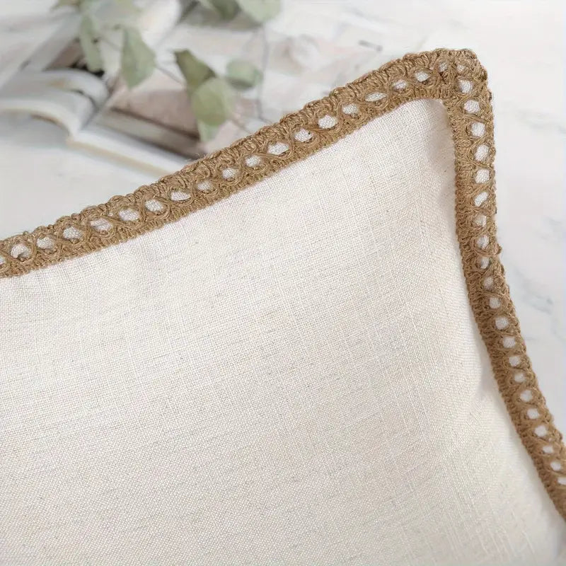 Off-White Linen Rope-Trim Pillow