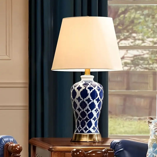 Classic Blue Ceramic Table Lamp, 22 Traditional Accent