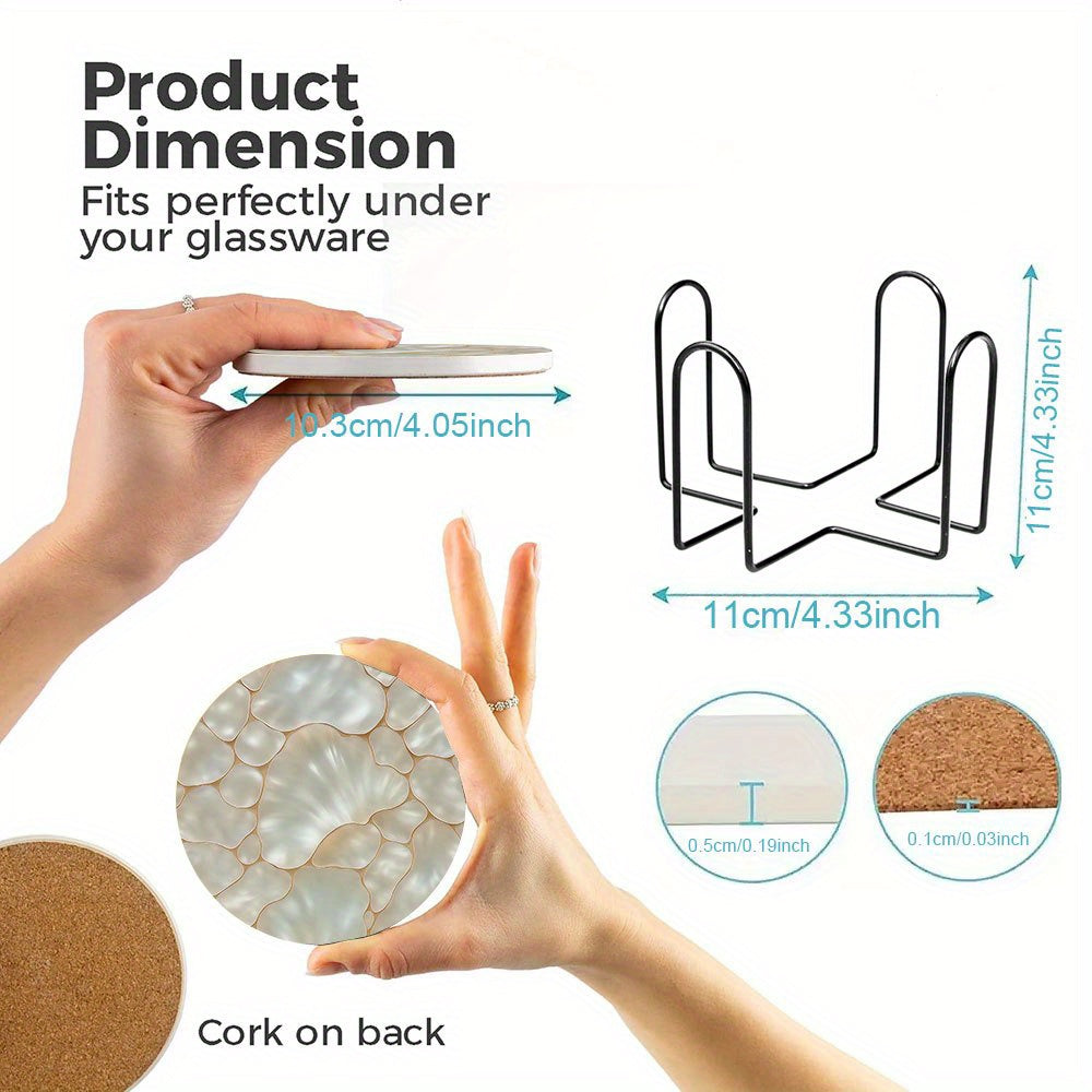 Aurelia Pearl Shell Ceramic Coasters – Gold 6-Piece Set