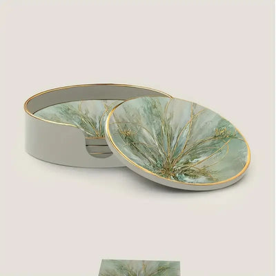 Artisan Coastal Coasters Set - White, Green Gold (4pcs)