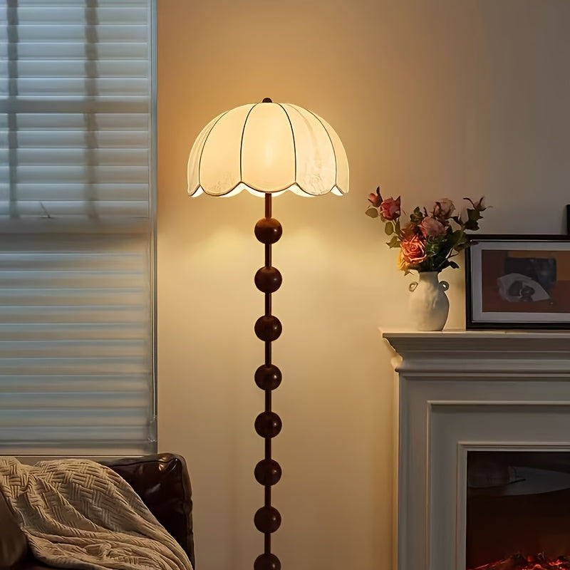 Walnut & Brass Sculptural Floor Lamp