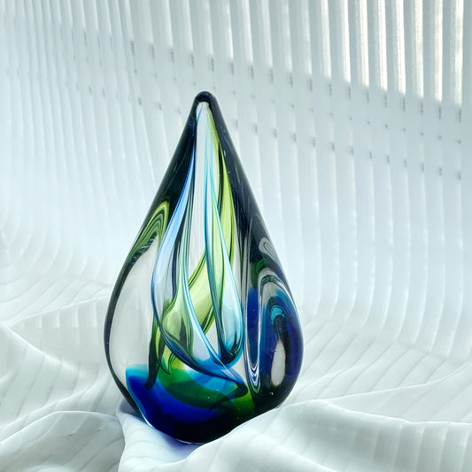 Murano Glass Teardrop Sculpture – Blue-Green Gradient