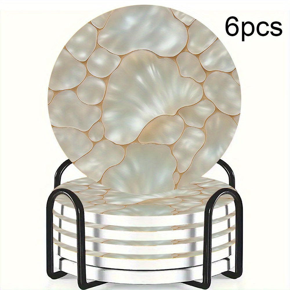 Aurelia Pearl Shell Ceramic Coasters – Gold 6-Piece Set