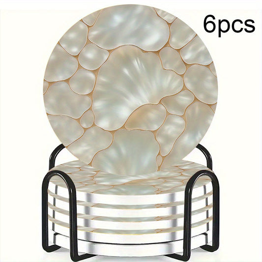Aurelia Pearl Shell Ceramic Coasters – Gold 6-Piece Set