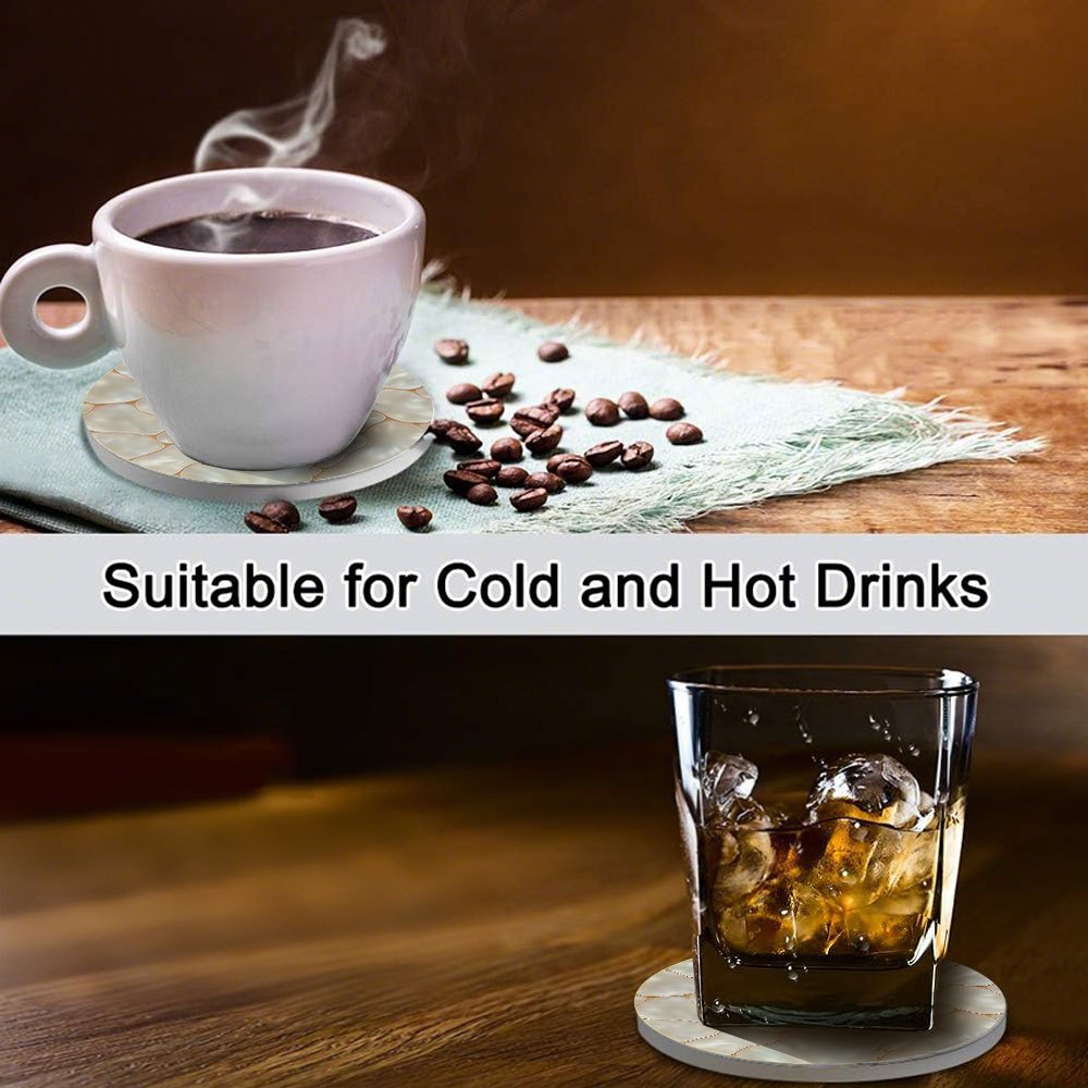 Aurelia Pearl Shell Ceramic Coasters – Gold 6-Piece Set