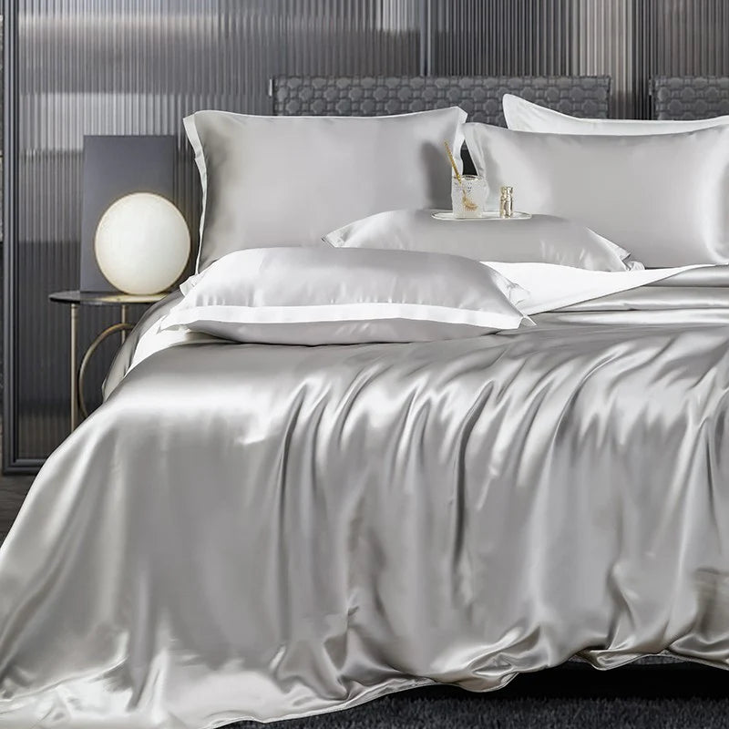 Royalis Mulberry Silk King Bedding – Cityscapes Silver