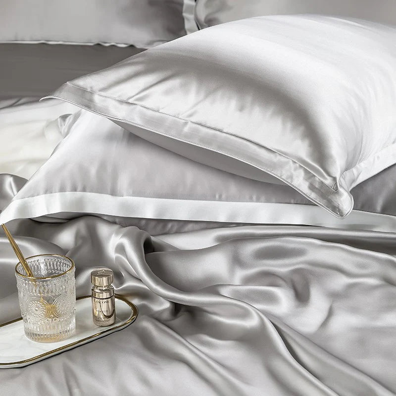 Royalis Mulberry Silk King Bedding – Cityscapes Silver