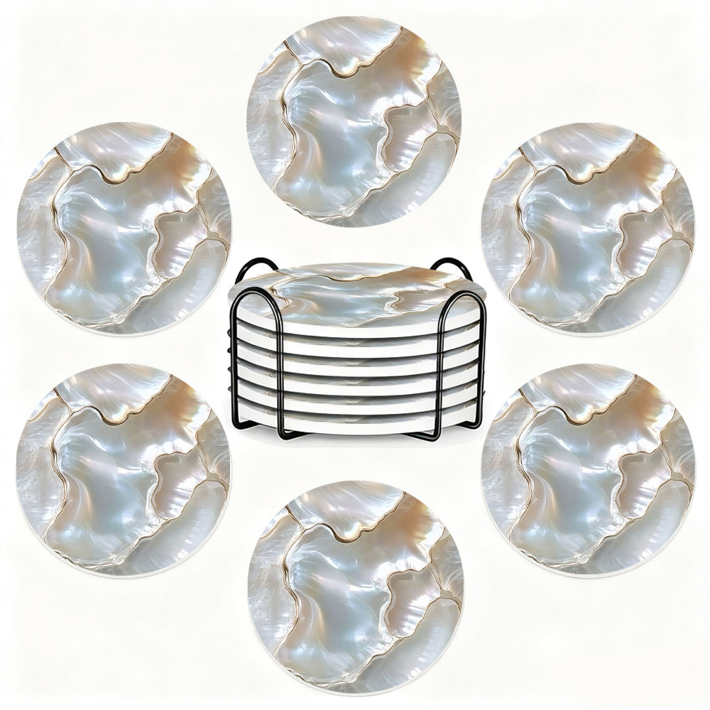 Lumière Pearl Ceramic Coaster Set – 6-Piece Luxury Collection