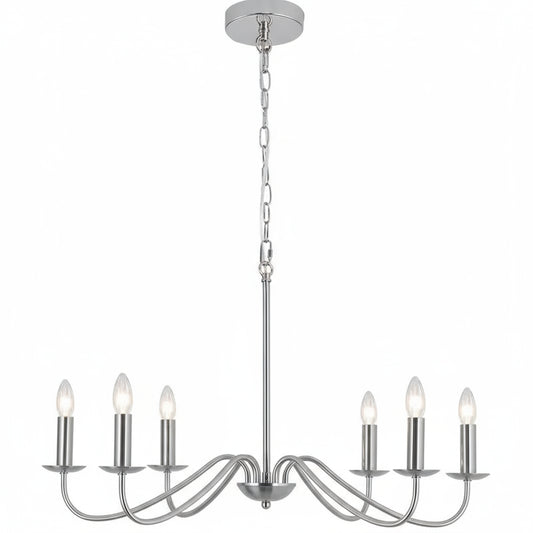 Chandelier with multiple candle-style lights on a white background