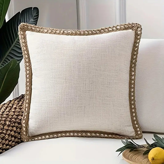 Off-White Linen Rope-Trim Pillow