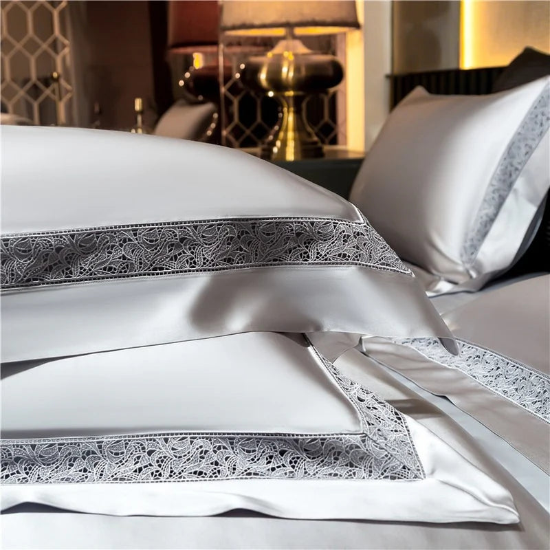 Willa Silver – Modern Satin Egyptian Cotton Bedding Set 1400TC!